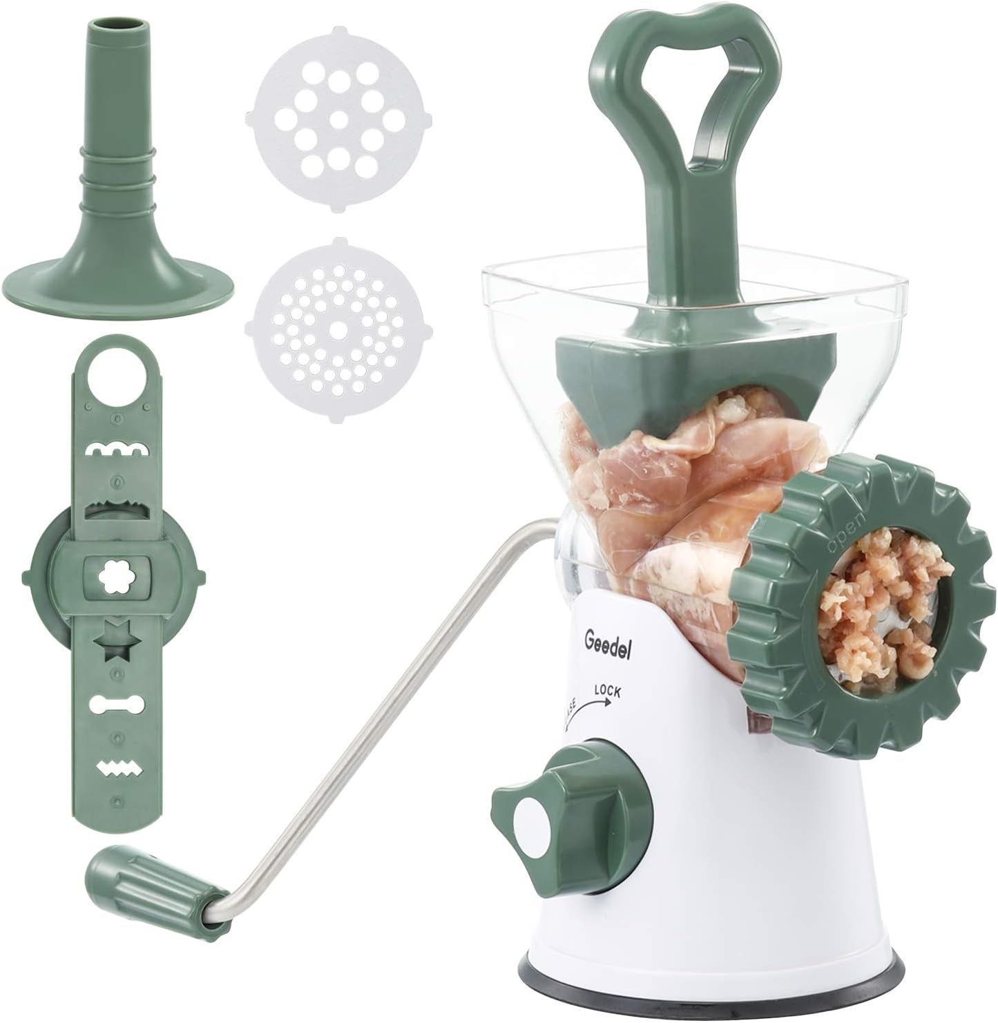 Rotary Meat Grinder Manual, Food Grinder Sausage Maker, Hand Crank Meat Grinder Mincer Cookies Attachment for Meat, Sausage, Churros, Etc