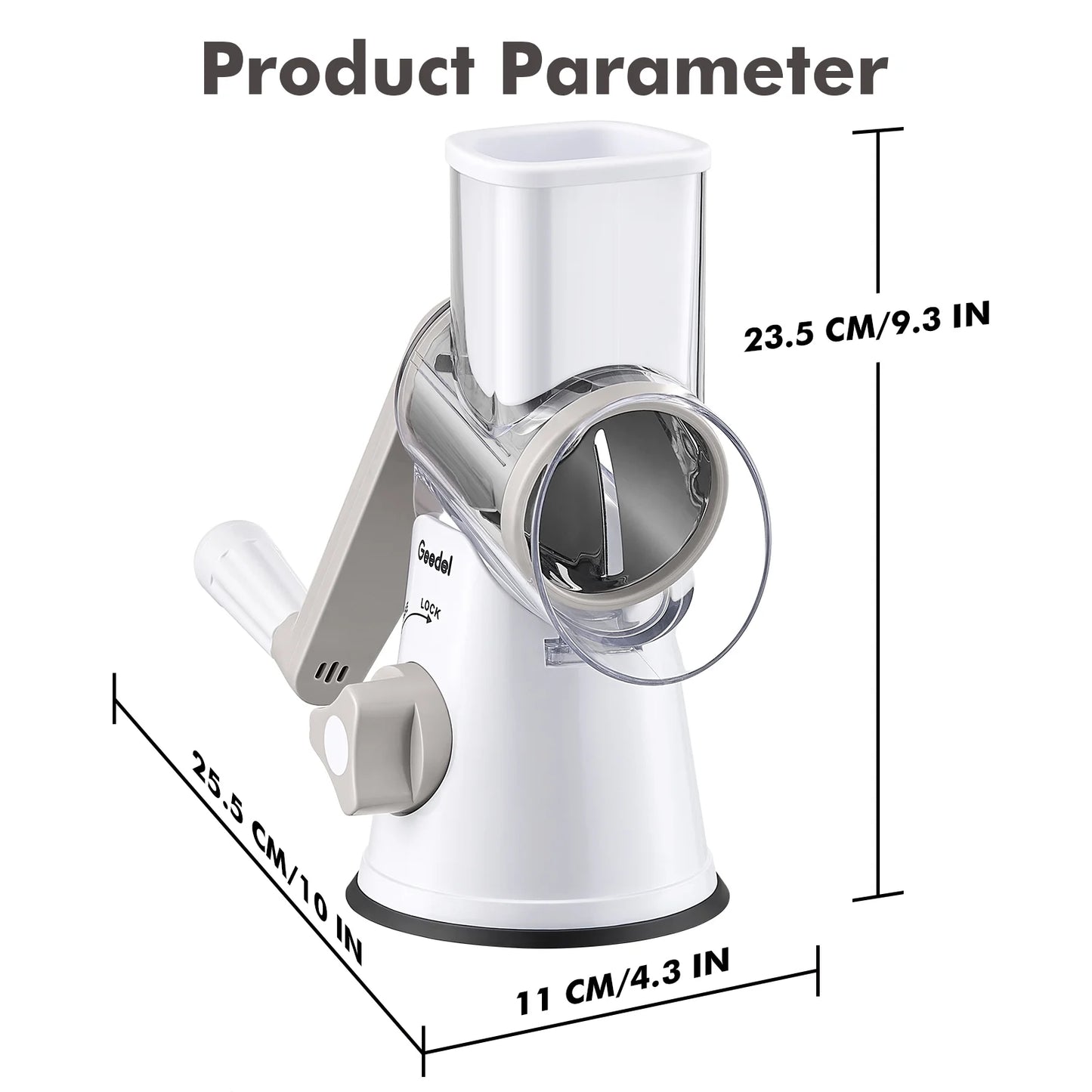Rotary Cheese Grater, Kitchen Grater Vegetable Slicer with 3 Interchangeable Blades, Powerful Suction, Dishwasher Safe, Easy to Clean Grater for Vegetable, Fruit, Nuts