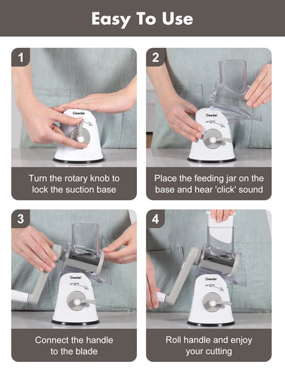 Rotary Cheese Grater, Kitchen Grater Vegetable Slicer with 5 Interchangeable Blades, Powerful Suction, Dishwasher Safe, Easy to Clean Grater for Vegetable, Fruit, Nuts, Gray