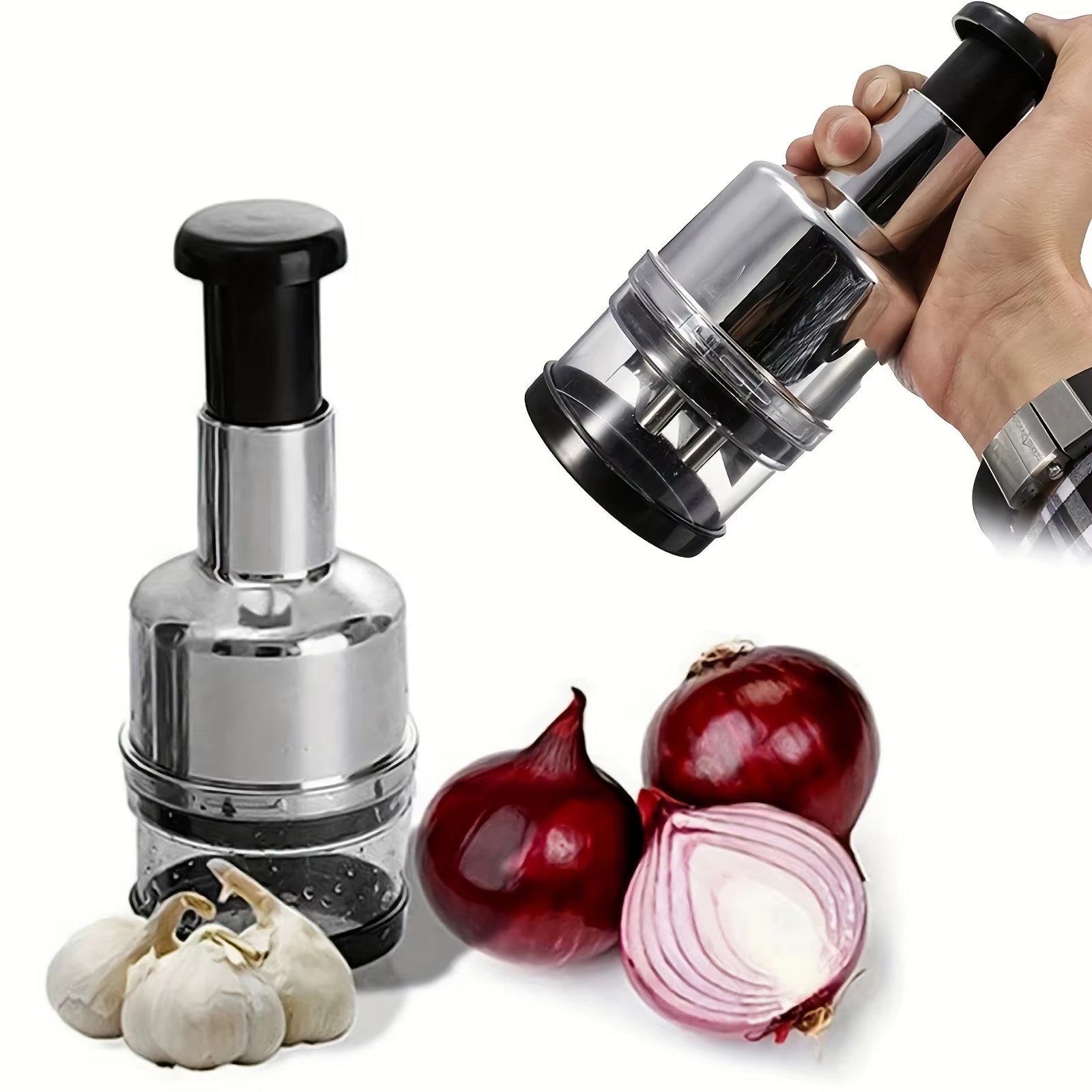 Garlic Chopper Stainless Steel Garlic Press Crusher Manual Food Processor Dicer Mixer Kitchen Vegetable Slicer for Onion Peppers