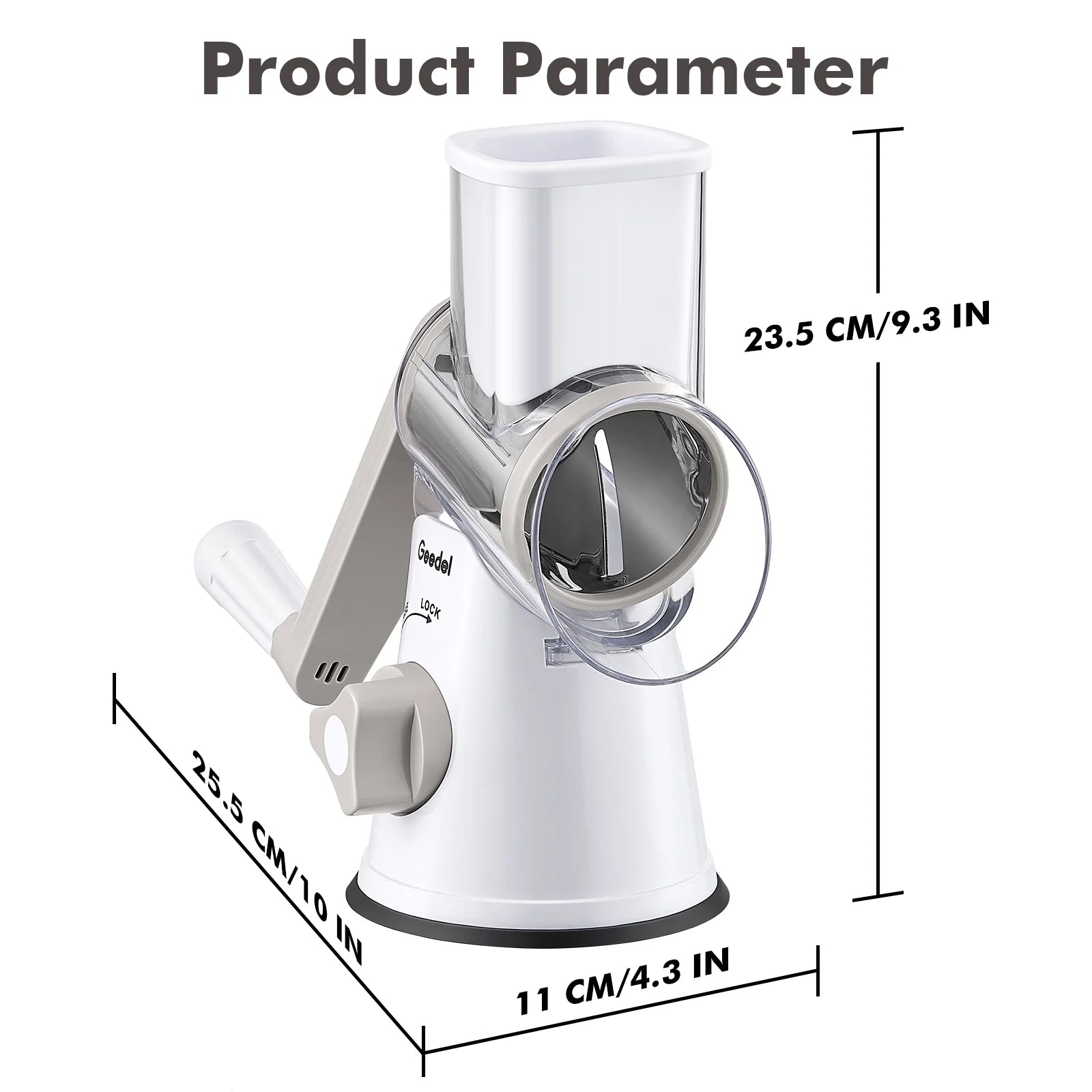Rotary Cheese Grater, Kitchen Grater Vegetable Slicer with 3 Interchangeable Blades, Powerful Suction, Dishwasher Safe, Easy to Clean Grater for Vegetable, Fruit, Nuts
