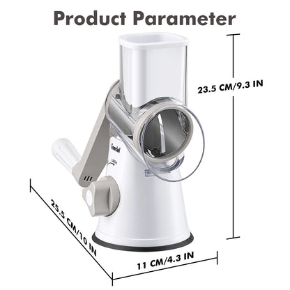 Rotary Cheese Grater, Kitchen Grater Vegetable Slicer with 3 Interchangeable Blades, Powerful Suction, Dishwasher Safe, Easy to Clean Grater for Vegetable, Fruit, Nuts