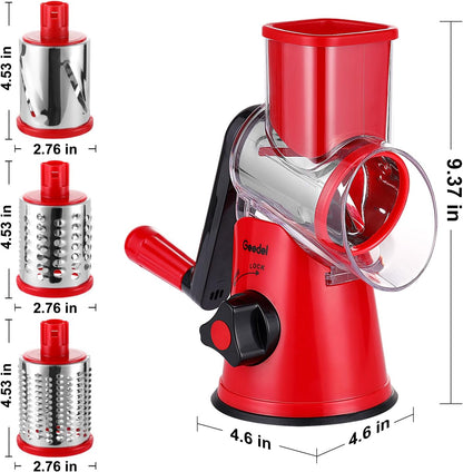 Rotary Cheese Grater, Kitchen Mandoline Vegetable Slicer with 3 Interchangeable Blades, Easy to Clean Grater for Fruit, Vegetables, Nuts