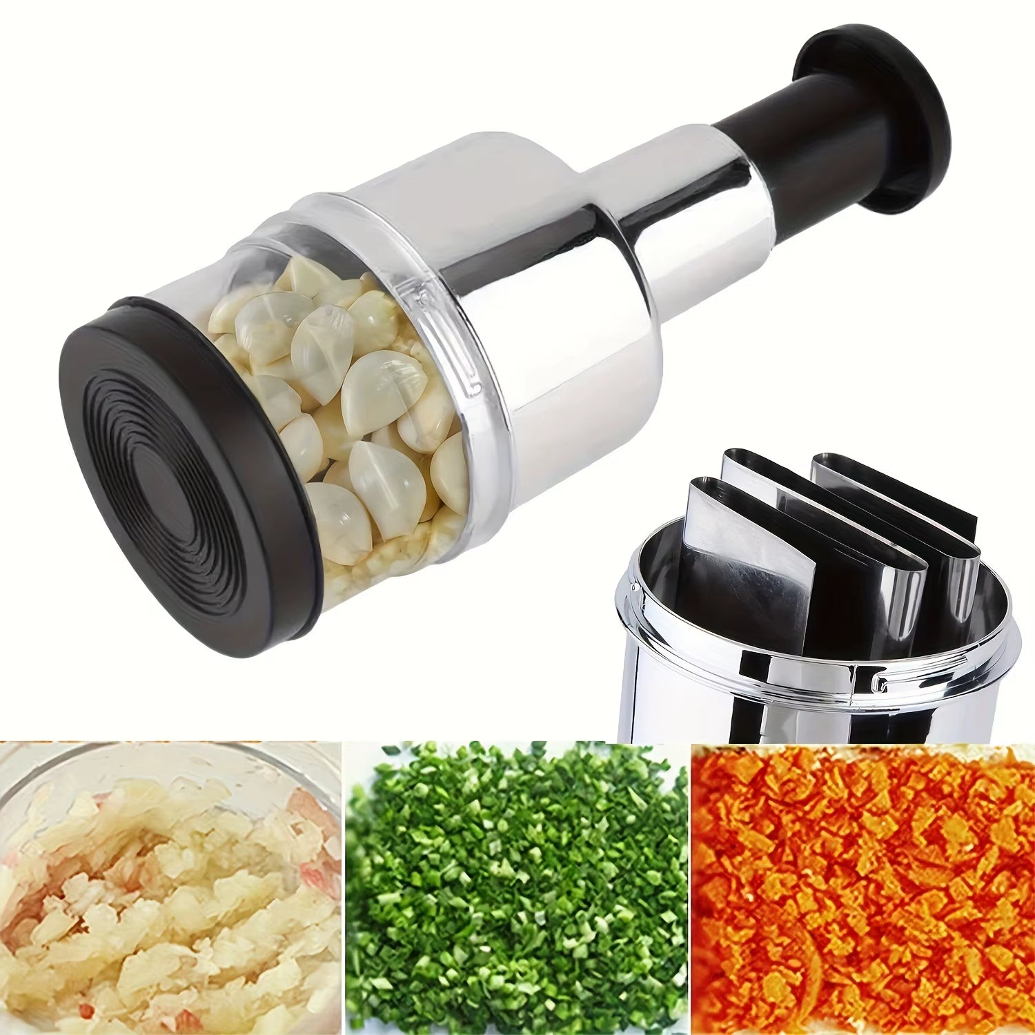 Garlic Chopper Stainless Steel Garlic Press Crusher Manual Food Processor Dicer Mixer Kitchen Vegetable Slicer for Onion Peppers