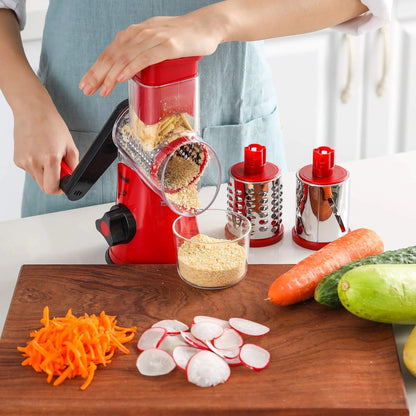 Rotary Cheese Grater, Kitchen Grater Vegetable Slicer with 3 Interchangeable Blades, Powerful Suction, Dishwasher Safe, Easy to Clean Grater for Vegetable, Fruit, Nuts
