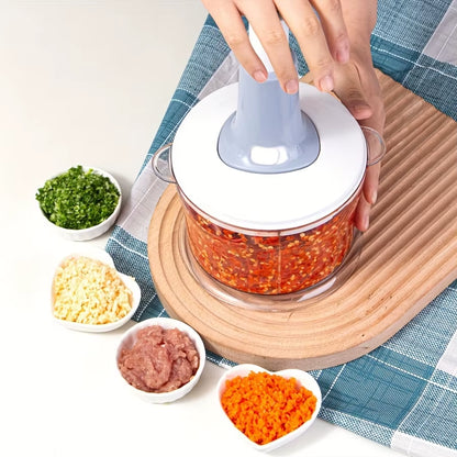 Manual Food Processor Garlic Press - Hand-Powered Meat Grinder Vegetable Chopper and Dicer, Plastic Kitchen Gadget